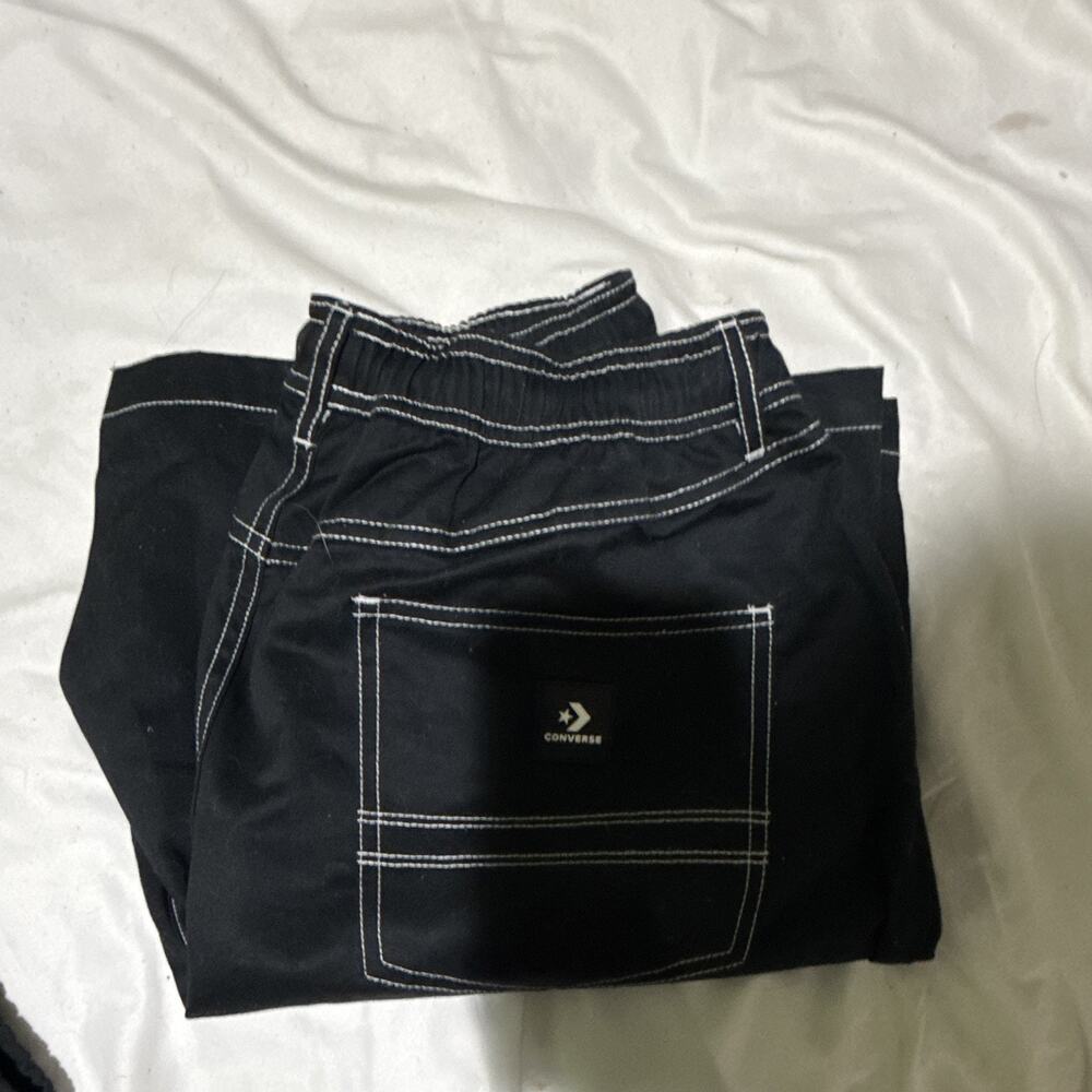 Converse Men's Black Swim Shorts M Cotton Canvas Drawstring Elastic, Logo